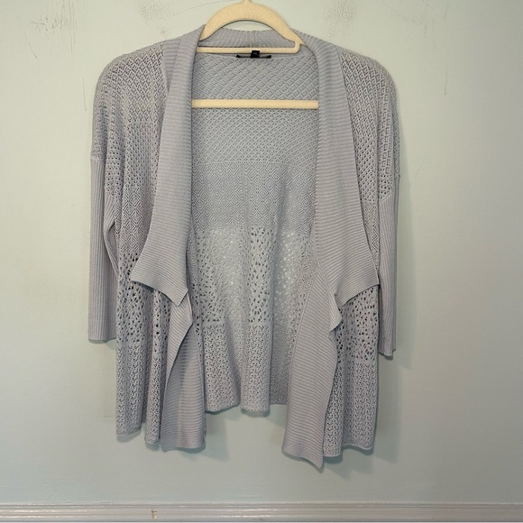 Eileen Fisher Sky Blue 70% Silk Knit 3/4 Sleeve Open-Front Cardigan Size SP - Picture 2 of 12